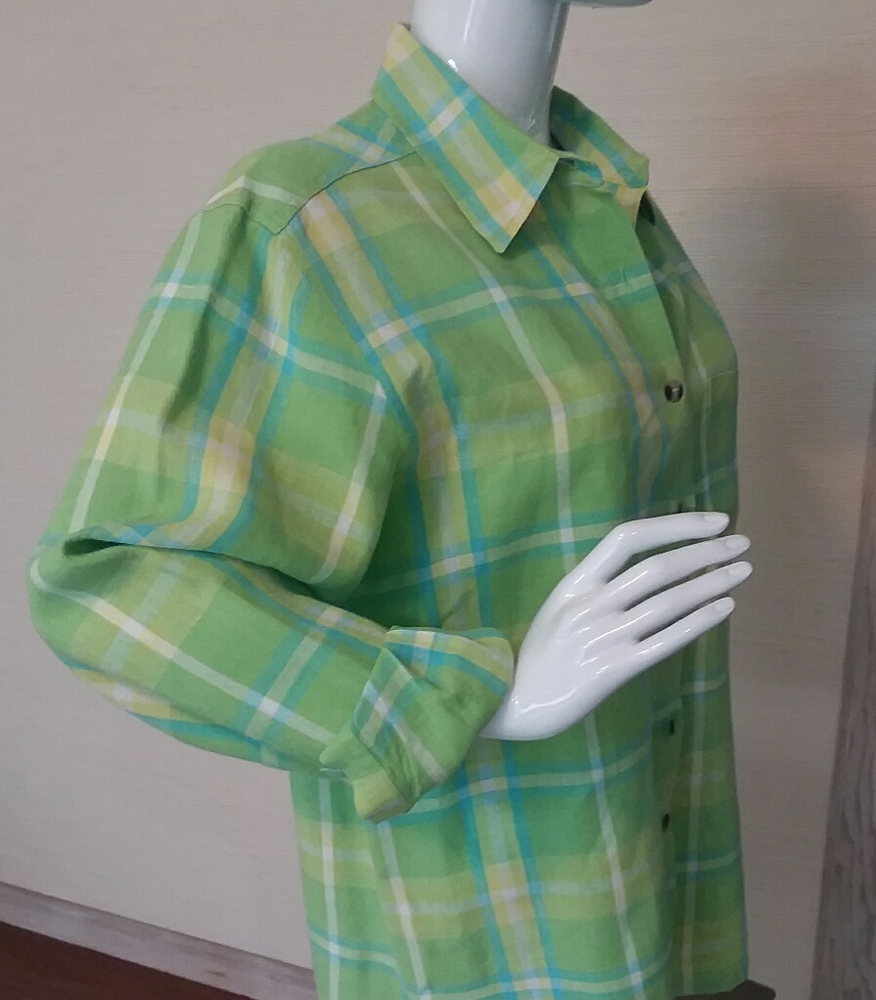 Very Cool Retro Linen Plaid Blouse M